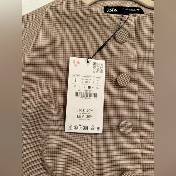 NWT Zara Buttoned Plaid Top - Picture 4 of 5